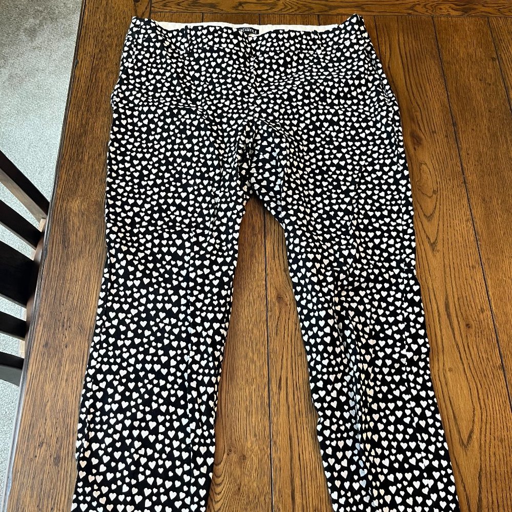 J. Crew Mercantile Womens Pant Black Heart Print Winnie Crop Comfort Stretch